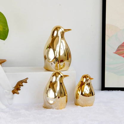 Gold Ceramic Penguin Fake Animal Statue