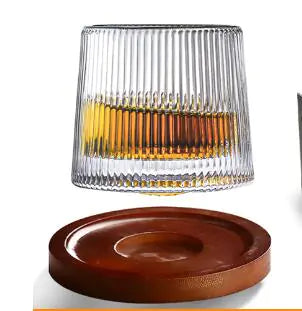 Rotating Whiskey Glass with Wooden Base