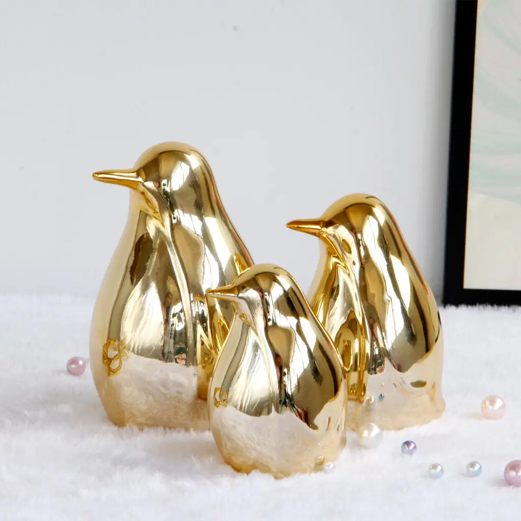 Gold Ceramic Penguin Fake Animal Statue